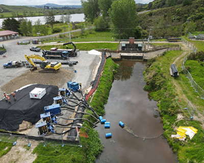 Image of an aerial view looking down at a river site