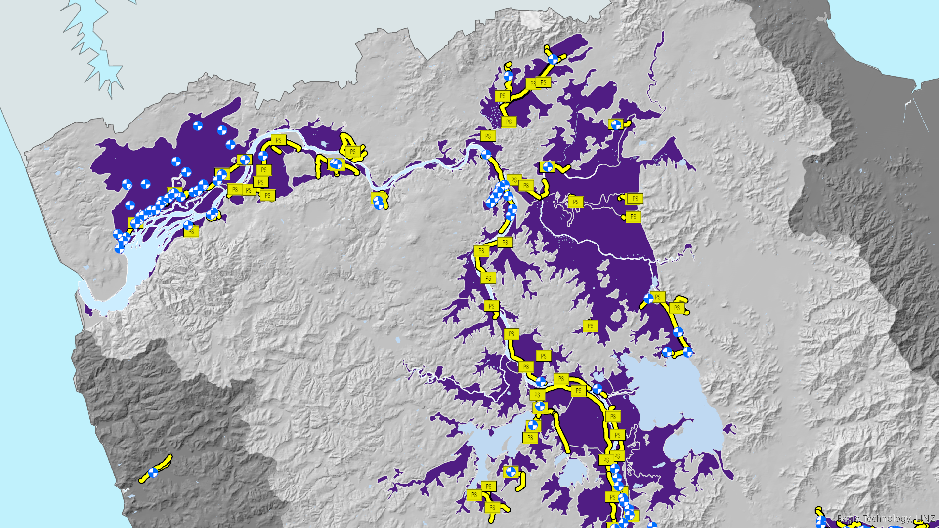 Map showing flood protection scheme in Lower Waikato-Waipā