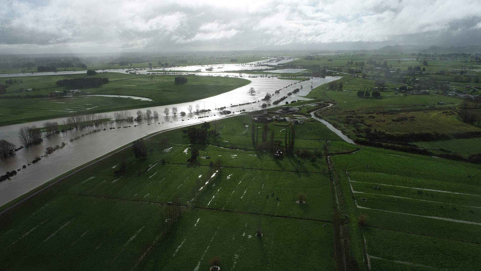 Drone photo looking downstream over paeroa main drain