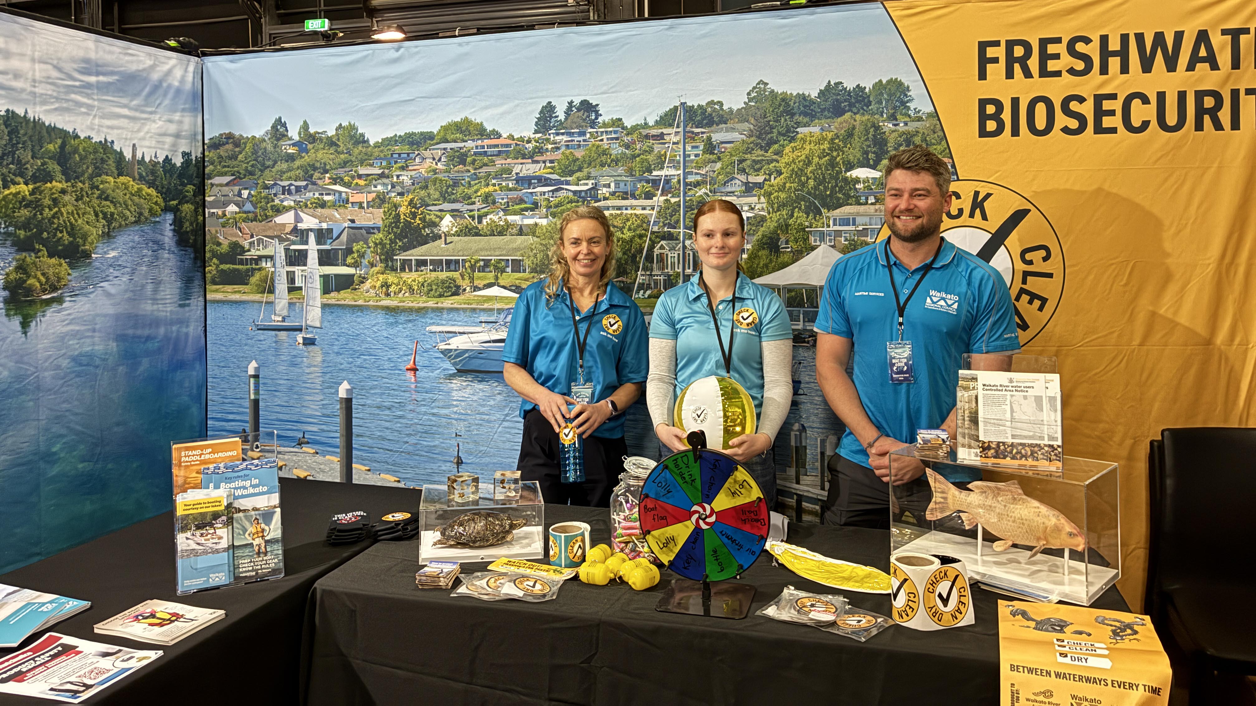 Staff from Biosecurity NZ and Waikato Regional Council at the freshwater biosecurity stand