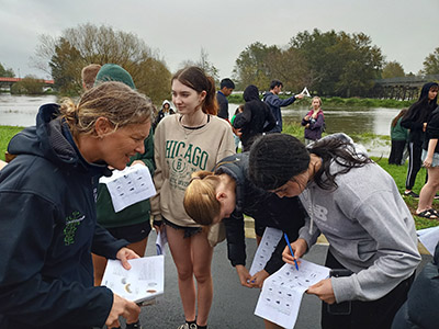 Photo of students and Enviroschools facilitator 