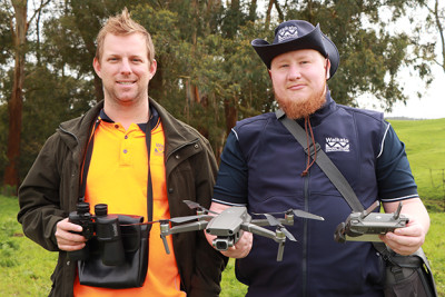 Imre and Tim ready to find Rooks using Binoculars and a drone