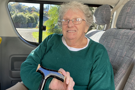Alison Taylor sitting in the Te Kuiti 4H Community House mobility van