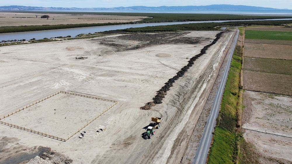 Excavation of pond and formation of surrounding stopbank.