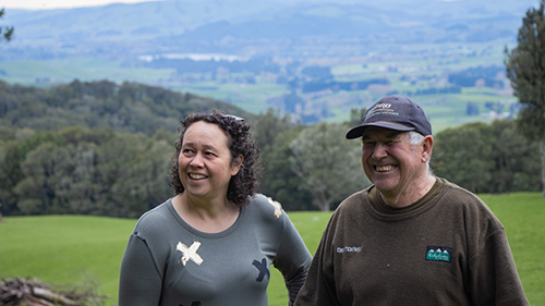 Karen and Bill at the top of the Garland property, out looking over the Bush 2 Burbs project area towards Cambridge.